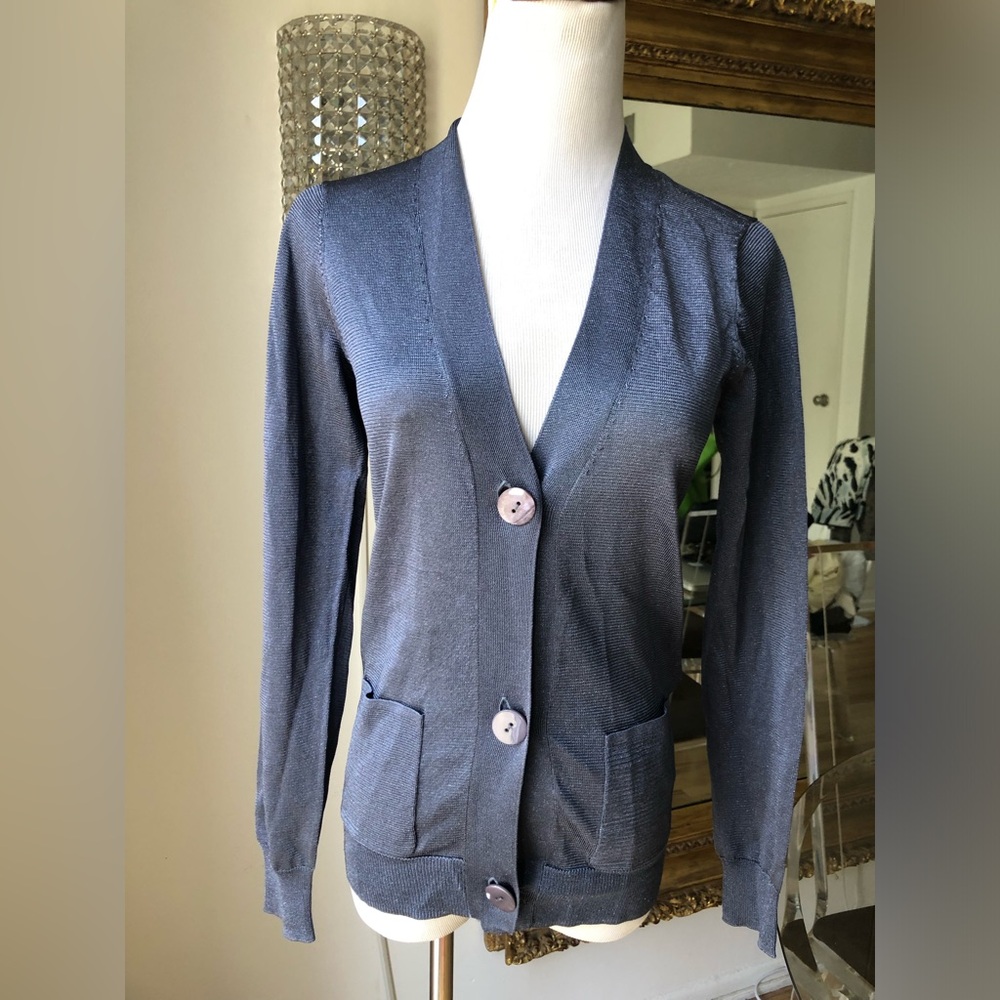 Madeleine metallic blue button down cardigan size small